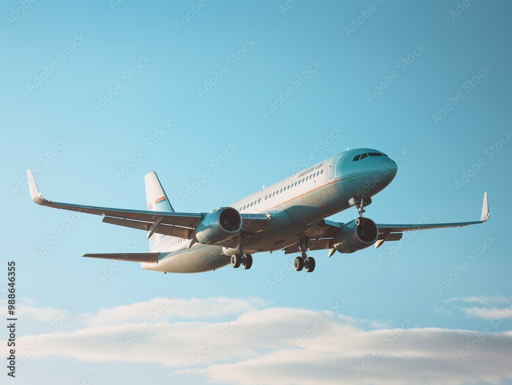 Fototapeta premium Airplane taking off from the airport. Passenger plane fly up over take-off runway from airport.