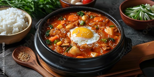 Spicy Korean Stew with Egg and Rice