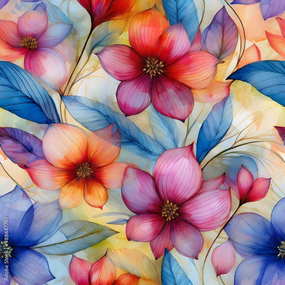 colorful flower and leaf patterns colorful flower and leaf patterns