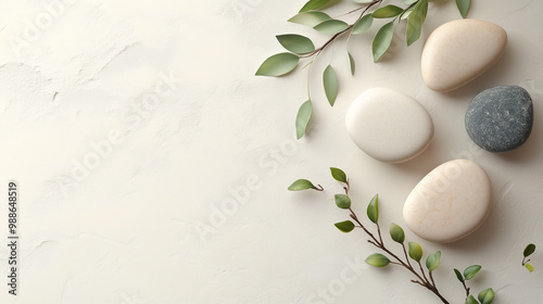 Panel kuchenny z motywem Stonowane, minimalistyczne tło z elementami natury, takimi jak kamienie i gałęzie, tworzy doskonałą bazę do prezentacji kosmetyków.