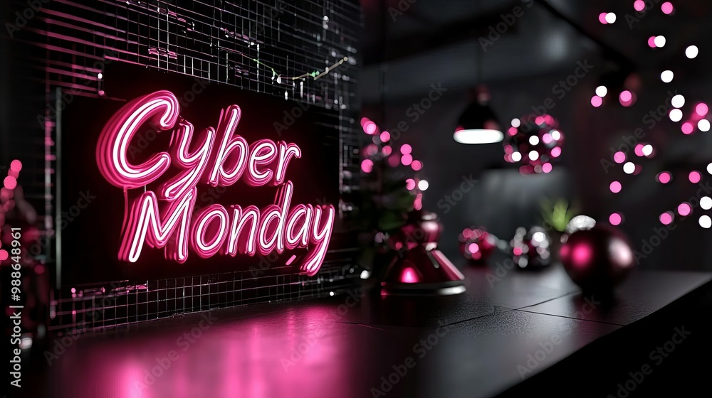 Cyber Monday sale, vibrant holographic text, futuristic design, 3D illustration Cyber Monday sale, vibrant holographic text, futuristic design, 3D illustration