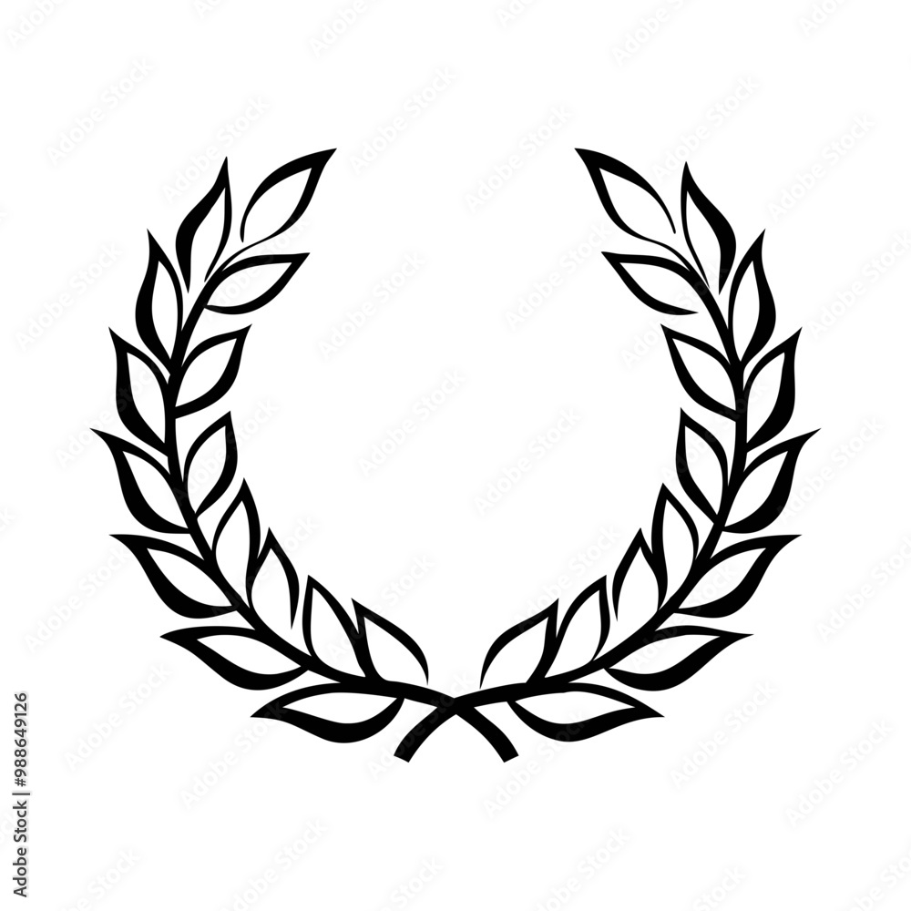 Icon of a laurel wreath symbolizing victory and prestige in black line art Icon of a laurel wreath symbolizing victory and prestige in black line art