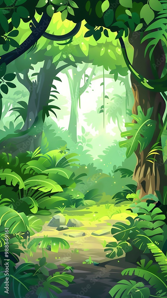 Obraz premium Green Lush Jungle Landscape Illustration