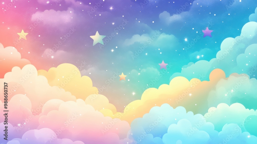 Whimsical Cloudscape with Twinkling Stars Whimsical Cloudscape with Twinkling Stars