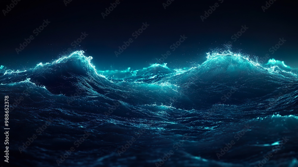 Serene seascape with dark ocean glowing beneath neon lit sky picture Serene seascape with dark ocean glowing beneath neon lit sky picture