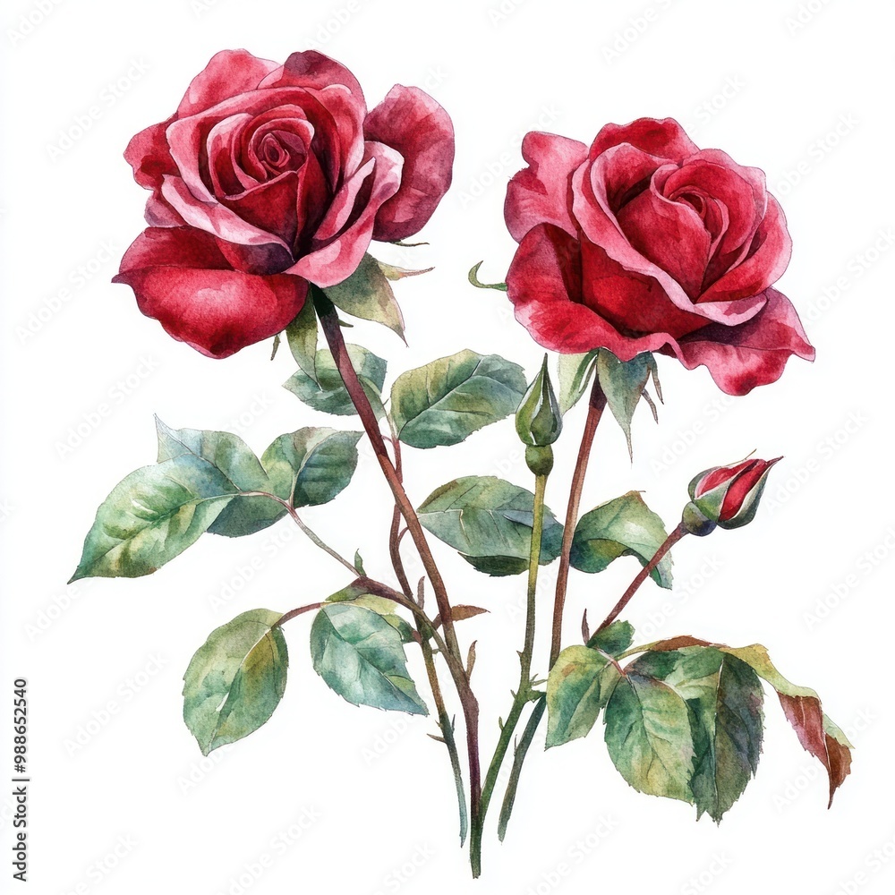 Elegant watercolor red roses illustration Elegant watercolor red roses illustration