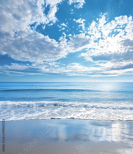 Beautiful Beach Landscape With Blue Sky And White Clouds