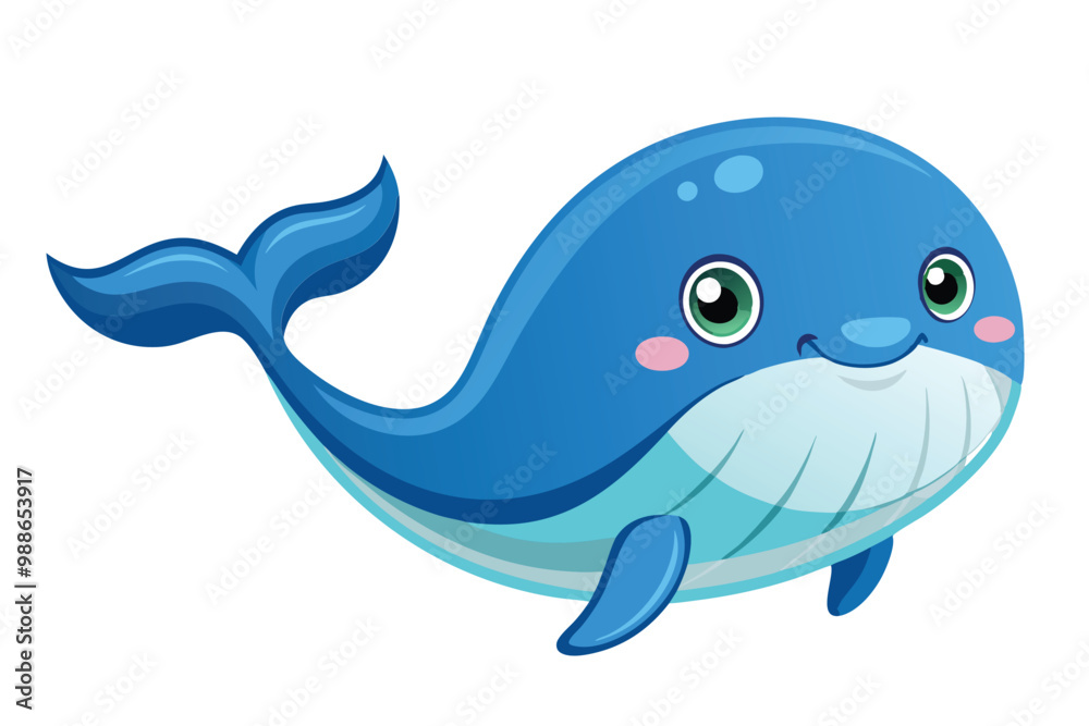 A friendly cartoon whale with a smile and bright colors glides through the ocean waves happily, Cute cartoon whale. Vector illustration. Isolated on white background. A friendly cartoon whale with a smile and bright colors glides through the ocean waves happily, Cute cartoon whale. Vector illustration. Isolated on white background.