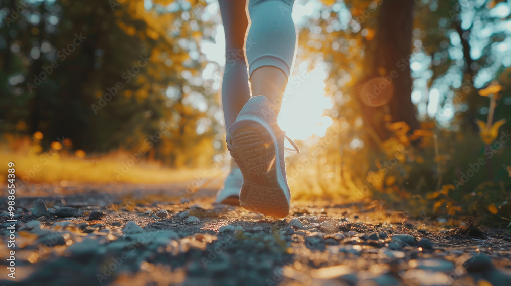A morning run through a sunlit path surrounded by nature, perfect for an energizing start to the day A morning run through a sunlit path surrounded by nature, perfect for an energizing start to the day