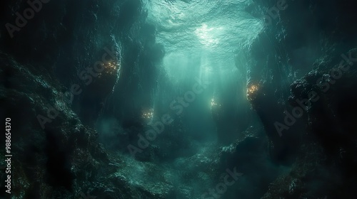 Neon lit sky glowing on dark ocean waves in serene seascape picture