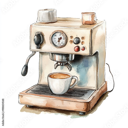 coffe machine watercolor clipart illustration isolated