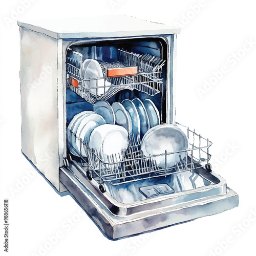 Dishwasher watercolor clipart illustration isolated