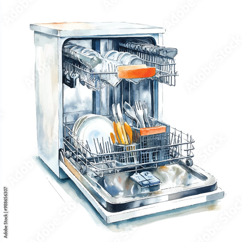 Dishwasher watercolor clipart illustration isolated