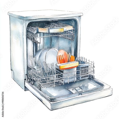 Dishwasher watercolor clipart illustration isolated