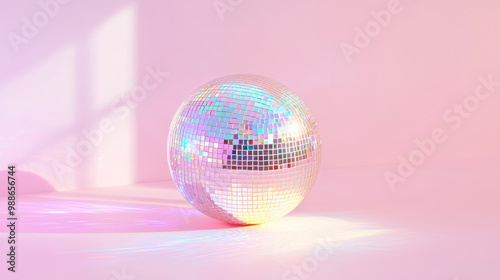 disco ball on pink minimalist background.