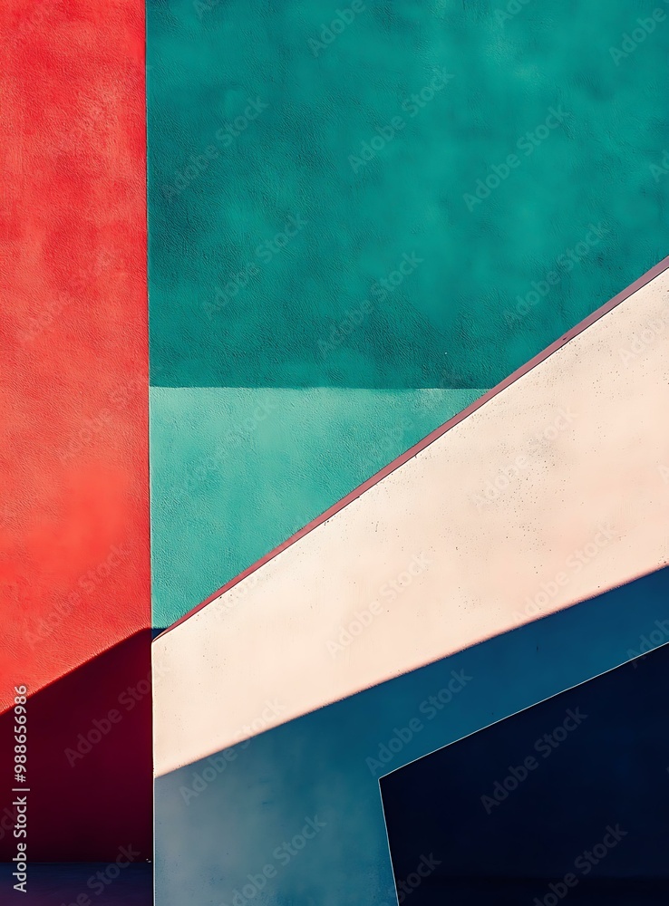 Abstract Geometric Wall with Red, Green and White Colors Abstract Geometric Wall with Red, Green and White Colors