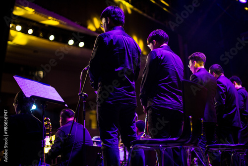 Young band performing on stage in Shanghai, China photo