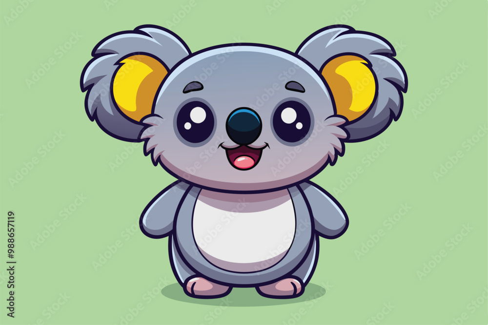 Obraz premium A cheerful koala character stands with a big smile in a bright, colorful setting, Cute koala cartoon vector