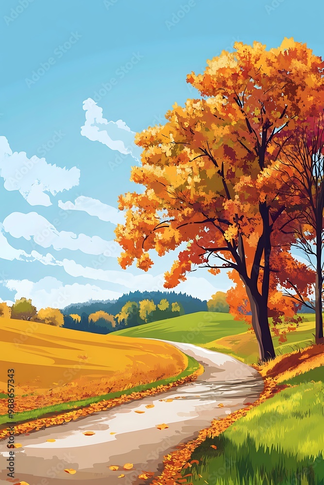 Autumn Landscape with Winding Road and Fall Colors Autumn Landscape with Winding Road and Fall Colors