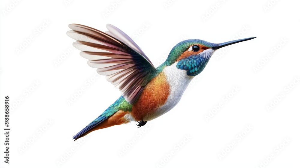 A vibrant hummingbird hovering over a bloom, its wings shimmering like a thousand tiny jewels A vibrant hummingbird hovering over a bloom, its wings shimmering like a thousand tiny jewels