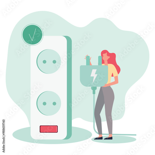 Illustration with a girl. Reduce your energy consumption at home.