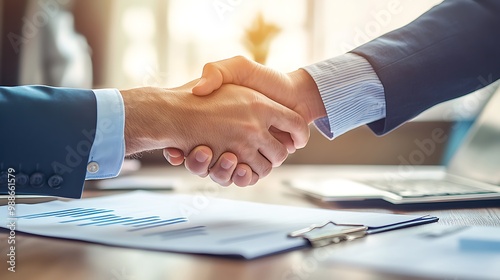 Business Handshake Photo - Two Business People Shaking Hands Over Contract Documents