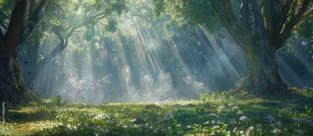 A peaceful yoga session in a forest glade, with sunlight filtering through the trees and creating a magical atmosphere A peaceful yoga session in a forest glade, with sunlight filtering through the trees and creating a magical atmosphere