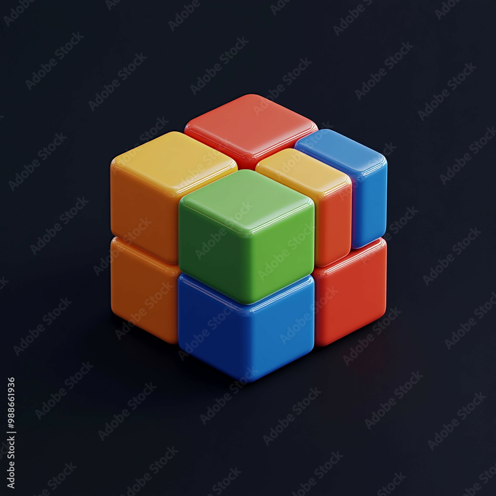 Obraz premium 3D Blocks Icon: Creative Construction Toy Illustration Logo