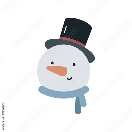 Cute snowman in a hat. Isolated on white background. Winter print. Childish Christmas design. For card, posters, stickers, banners, printing on the pack, printing on clothes, fabric, wallpaper.