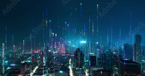 Smart city and abstract dot point connect with gradient line design, big data connection technology concept .