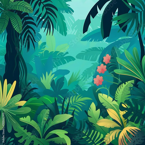 Wallpaper Mural Tropical Rainforest Background Illustration Lush Green Leaves Torontodigital.ca