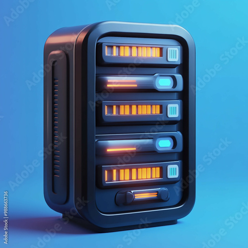 3D Data Center Icon: Information Storage Hub Illustration Logo