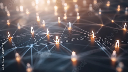 Interconnected Business World: Diagram of interconnected business elements like analysis, customer service, and strategy. Concept: Business Network, Global Connections