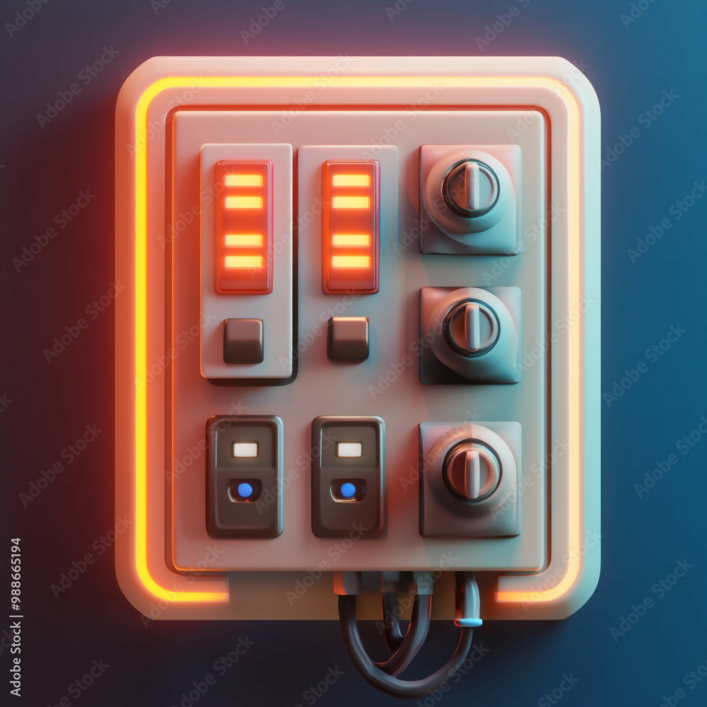 3D Panel Icon: Central Electrical Control Illustration Logo 3D Panel Icon: Central Electrical Control Illustration Logo