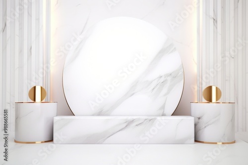 White marble background architecture sideboard cosmetics. photo