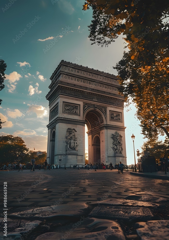 Fototapeta premium The Arc de Triomphe at Sunset with People