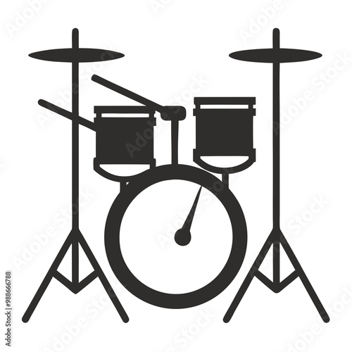 Drum Kit Silhouette Line Art Vector Illustration - Musical Instrument Outline Design White Background