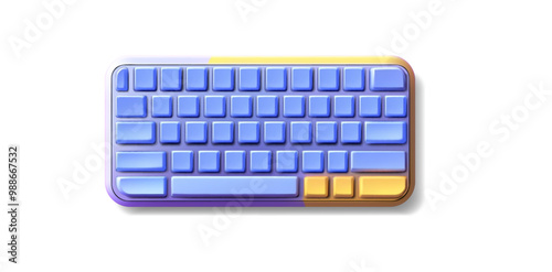 3D vector illustration of a colorful keyboard with gradient shades of blue and yellow. Ideal for technology-themed designs, presentations, or digital content featuring gadgets and computer accessories