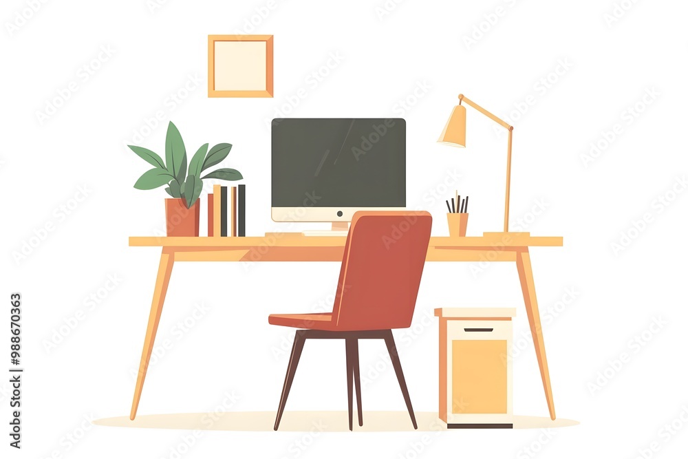 Modern Home Office Desk with Chair and Computer Illustration Modern Home Office Desk with Chair and Computer Illustration