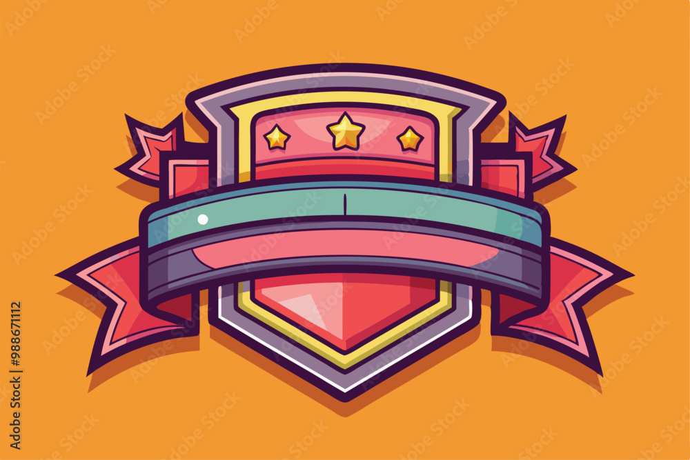 An editable design element perfect for banners featuring a shield with stars and ribbons, Editable design element for advertising banners An editable design element perfect for banners featuring a shield with stars and ribbons, Editable design element for advertising banners