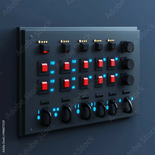 3D Switch Panel Icon: Control Network Connections Illustration Logo