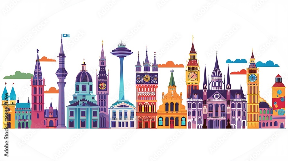 Fototapeta premium Famous Landmarks Around the World Illustration
