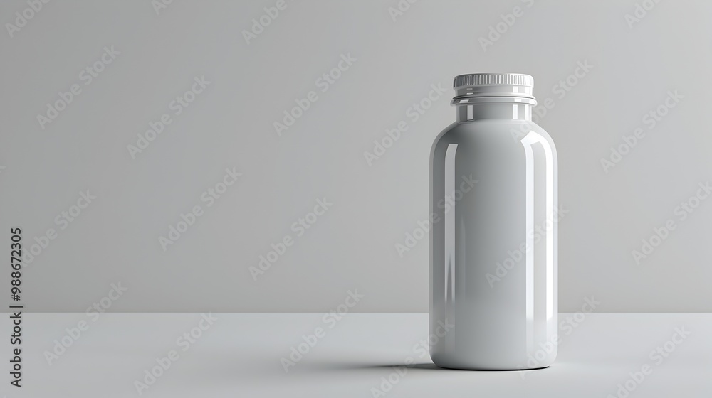 A white bottle with a clear lid sits on a white table A white bottle with a clear lid sits on a white table
