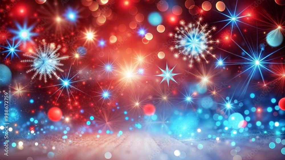 Fototapeta premium Fabulous Merry Abstract red blue bokeh sparkling spray circle Christmas background wallpaper snowflake