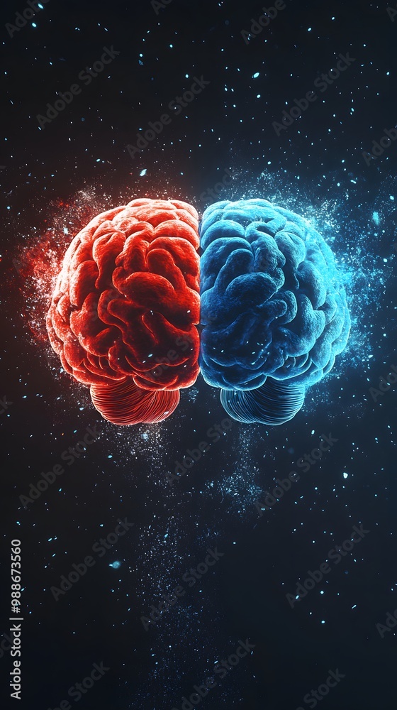 Red and Blue Brain Split   Abstract Concept