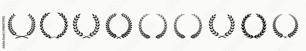 laurels frames branches. Hand drawn vector laurel leaves, Black circular laurel olive branches greek wreath vector illustration, laurels frames branches. Hand drawn vector laurel leaves, Black circular laurel olive branches greek wreath vector illustration,