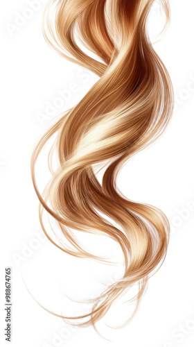 Beautiful flowing blonde hair strand on a white isolated background. transparent background