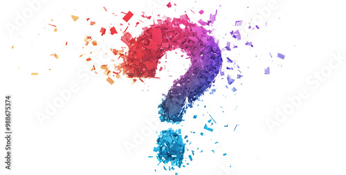 The question symbol is made of small cubes and question marks, isolated on the Transform Background