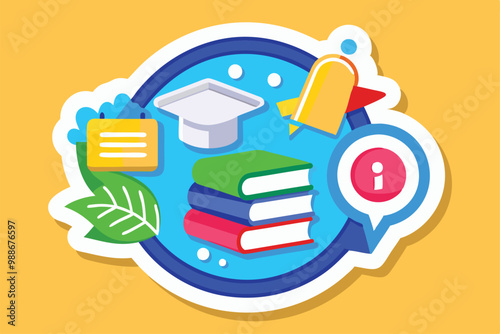 A colorful sticker illustrating elements of education and training for online social platforms, Education and training, Sticker for social networks and messengers,