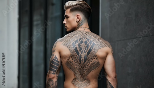 toned many ng hairstyle body tattoos man modern muscular ll  tattoo sexy attractive model person portrait body adult black fashion lady macho design pretty decoration face people hair dark skin man photo